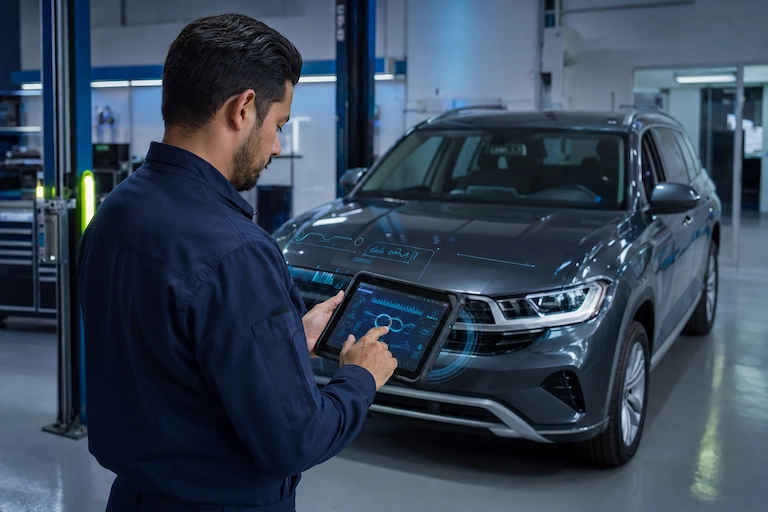 Técnico utilizando un escáner automotriz